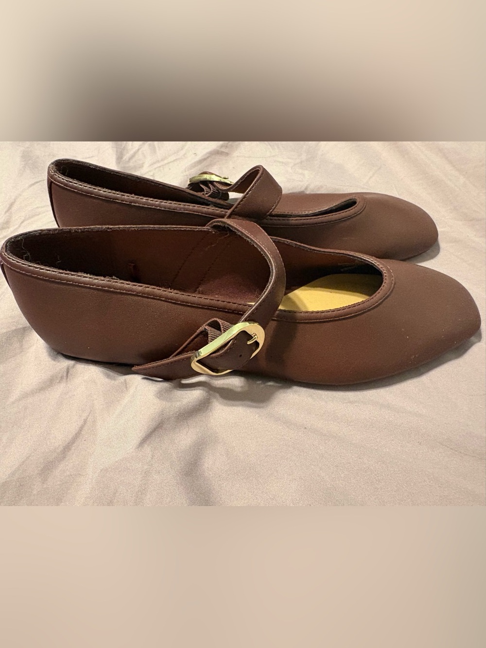 Women's Burgundy Mary Jane Flats with Gold Buckle